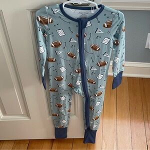 NWT Angel Dear Bamboo Football Print Convertible Foot Romper Pajama 18-24M